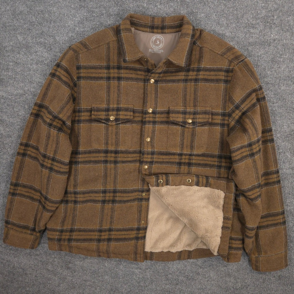 Carbon 2 Cobalt Shirt Jacket Mens Large Brown Plaid Flannel Fleece Lined Shacket